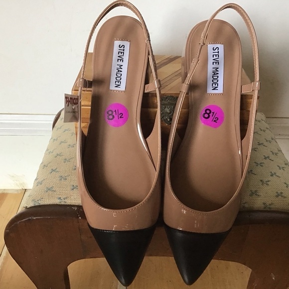 Steve Madden Allure Slingback PointToe 1”Heel FlatTan patent back toecap 8.5 NWT - Picture 2 of 7